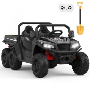 Ride - P Series: 24V 4WD Electric Ride On Dump Truck with Remote Control, 2-Seater, Music Player, LED Lights, Key Start Safety System, Durable Plastic, Off-Road Kids Toy for Ages 3+ - Black