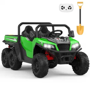 Ride - P Series: 24V 4WD Electric Ride On Dump Truck with Remote Control, 2-Seater, Music Player, LED Lights, Key Start Safety System, Durable Plastic, Off-Road Kids Toy for Ages 3+ - Green