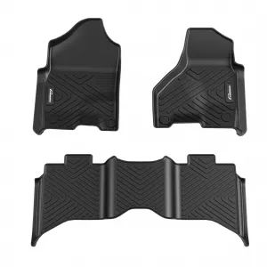 3D Floor Mats For Dodge Ram 1500 2500 3500 Classic Crew Cab, All Weather TPE, Black, Front And Rear