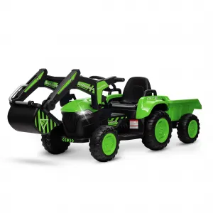 Ride - P Series: 12V 3 in 1 Ride on Excavator & Tractor with Detachable Trailer, Ride on Car Toy with Remote Control, Digger, LED Lights, Music, Kids Electric Vehicles for Boys Girls, Green
