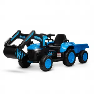 Ride - P Series: 12V 3 in 1 Ride on Excavator & Tractor with Detachable Trailer, Ride on Car Toy with Remote Control, Digger, LED Lights, Music, Kids Electric Vehicles for Boys Girls, Blue