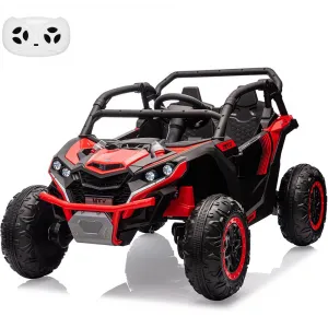 Ride - P Series: 24V Ride On Utv For Kids,2 Seater 4WD Electric Truck With Remote Control, High And Low Speed Adjustment, Led Lights,4-wheel shock absorption,One Click Start, Music Player (Red)