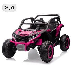 Ride - P Series: 24V Ride On Utv For Kids,2 Seater 4WD Electric Truck With Remote Control, High And Low Speed Adjustment, Led Lights, 4 Shock Absorbersm,One Click Start, Music Player(Rose)