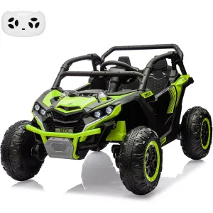 Ride - P Series: 24V Ride On Utv For Kids,2 Seater 4WD Electric Truck With Remote Control, High And Low Speed Adjustment, Led Lights,4-wheel shock absorption,One Click Start, Music Player (Green)