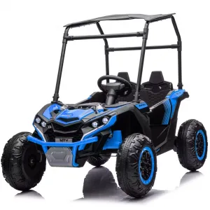 Ride - P Series: 24V Ride On Utv for Kids, 2 Seater Electric Truck With Sun Shade,4WD Electric Car Toy With Remote Control, Led Lights, 4 Shock Absorbersm,One Click Start, Music Player - Blue