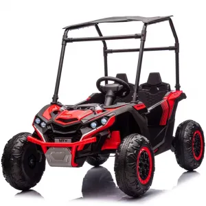 24V Ride On Utv for Kids, 2 Seater Electric Truck With Sun Shade,4WD Electric Car Toy With Remote Control, Led Lights, 4 Shock Absorbersm,One Click Start, Music Player - Red