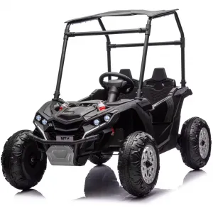 Ride - P Series: 24V Ride On Utv for Kids, 2 Seater Electric Truck With Sun Shade,4WD Electric Car Toy With Remote Control, Led Lights, 4 Shock Absorbersm,One Click Start, Music Player - Black