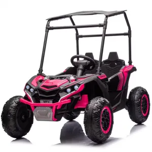 Ride - P Series: 24V Ride On Utv for Kids, 2 Seater Electric Truck With Sun Shade,4WD Electric Car Toy With Remote Control, Led Lights, 4 Shock Absorbersm,One Click Start, Music Player - Rose