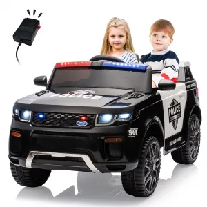 Ride - P Series: 12V Kids Ride On Police Car Suv Battery Operated Ride On Toy Toddlers Electric Cars With 2.4G Remote Control, LED Flashing Light, Megaphone, Spring Suspension, Handle, Music, Black