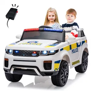 Ride - P Series: 12V Kids Ride On Police Car SUV Battery Operated Ride On Toy Toddlers Electric Cars with 2.4G Remote Control, LED Flashing Light, Megaphone, Spring Suspension, Handle, Music, White