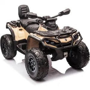 Ride - P Series: 2 Seater Ride On Car 24V 4WD Electric ATV, Leather Seats, Safety Belt, Bluetooth, Adjustable Speed, Yellow, Outdoor Adventure - Brown