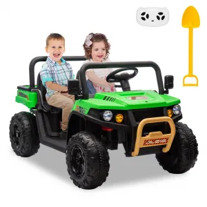 Ride - P Series: 24v Ride On Dump Truck, 2 Seater Electric Ride On Car Toy for Kids, Battery Powered UTV with 4x35W Motors, Shovel, Bluetooth, Remote Control, Music, LED Lights for Boys & Girls - Green