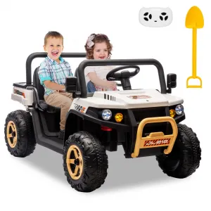 Ride - P Series: 24v Ride On Dump Truck, 2 Seater Electric Ride On Car Toy for Kids, Battery Powered UTV with 4x35W Motors, Shovel, Bluetooth, Remote Control, Music, LED Lights for Boys & Girls - White