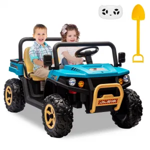 Ride - P Series: 24v Ride On Dump Truck, 2 Seater Electric Ride On Car Toy for Kids, Battery Powered UTV with 4x35W Motors, Shovel, Bluetooth, Remote Control, Music, LED Lights for Boys & Girls - Blue