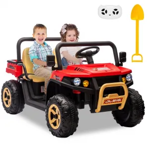 Ride - P Series: 24v Ride On Dump Truck, 2 Seater Electric Ride On Car Toy for Kids, Battery Powered UTV with 4x35W Motors, Shovel, Bluetooth, Remote Control, Music, LED Lights for Boys & Girls - Red