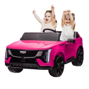 24V Kids Ride On Car Licensed Cadillac 2-Seater Electric Truck with Remote Control, Spring Suspension, LED Lights, Music - Battery Powered, Pink, for Toddlers