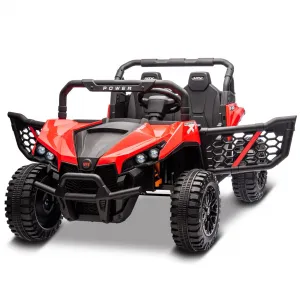 24V Ride On Car Electric Off-Road UTV Truck with Remote Control, Lockable Doors, Safety Belt, PP+Metal, LED Lights, Music Player, Blue, Kids Outdoor Fun - Red