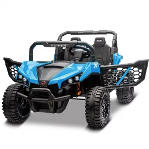 24V Ride On Car Electric Off-Road UTV Truck with Remote Control, Lockable Doors, Safety Belt, PP+Metal, LED Lights, Music Player, Blue, Kids Outdoor Fun - Blue