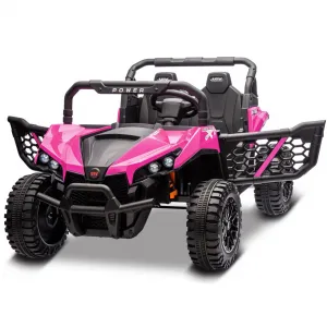 24V Ride On Car Electric Off-Road UTV Truck with Remote Control, Lockable Doors, Safety Belt, PP+Metal, LED Lights, Music Player, Blue, Kids Outdoor Fun - Rose
