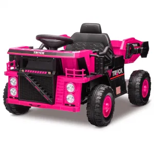 Ride - P Series: Ride On Dump Truck, Electric Cars for Kids with Remote Control, Dump Bed, Shovel, Music, Led, Wheel Shock Absorption, Ride On Construction Vehicle Four- for Kids 3+(Pink)