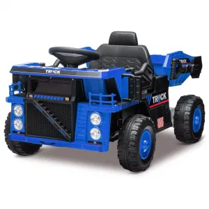 Ride - P Series: 12V Ride On Construction Vehicle for Kids With Remote Control, Electric Dump Bed,Shovel,Music Player, and Four Wheel Shock Absorption for Kids 3+(Blue)