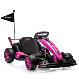 Ride - G Series: 24V Electric Drift Kart for Kids, Ride Car with Adjustable Seat & 7.5MPH Speed, EVA Silent Wheels, Parent-Safety Certified Ride-On Toy - Pink