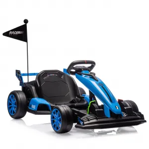 Ride - G Series: 24V Electric Drift Kart for Kids, Ride Car with Adjustable Seat & 7.5MPH Speed, EVA Silent Wheels, Parent-Safety Certified Ride-On Toy - Blue