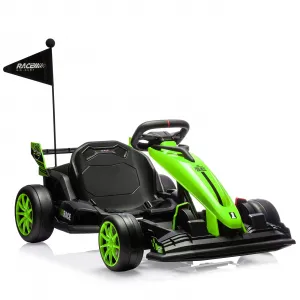 Ride - G Series: 24V Electric Drift Kart for Kids, Ride Car with Adjustable Seat & 7.5MPH Speed, EVA Silent Wheels, Parent-Safety Certified Ride-On Toy - Green