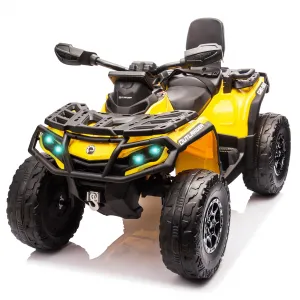 Ride - P Series: 12V Kids Ride On Electric ATV, 2 Leather Seater ATV Car for Kids, 27V Kids Ride On Toys with LED Headlights, Bluetooth & Music, Adjusted Speeds 2-4 MPH, Ride On Toys for Kids 3-8,Yellow