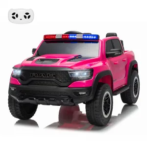 12V Electric Ride On Truck for Kids Licensed RAM Pickup Truck Dual Motor Remote Control LED Lights Music Storage