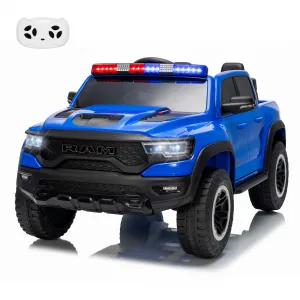 12V Electric Ride On Truck for Kids Licensed RAM Pickup Truck Dual Motor Remote Control LED Lights Music Storage