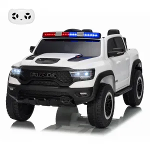 12V Ride On Car for Kids Licensed RAM Remote Control Toddler Truck Electric Pickup Truck with Parental Control Truck Bed Storage LED Lights Music