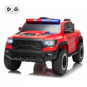 12V Electric Ride On Truck for Kids Licensed RAM Pickup Truck Dual Motor Remote Control LED Lights Music Storage