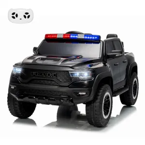 12V Kids Ride On Police Car RAM Truck with Remote Control, 3 Speeds, Spring Suspension, LED Lights, Safety Lock, Pickup Truck for Toddlers