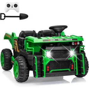 Ride - P Series: 24V Ride On Dump Truck, 2 Seater Electric Cars for Kids with Remote Control, Dump Bed, Shovel, Music, Led, Wheel Shock Absorption,Ride On Construction Vehicle Four- for Kids 3+,Green