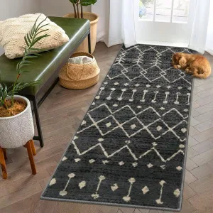 Runner Rugs 2 Pieces 2x6 Vintage Moroccan Geometric Entryway Rugs Non-Slip Hallway Runners Tribal Distressed Kitchen Runner Indoor Bedroom Bedside Runners