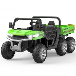 2-Seater 6x6 Ride-On Dump Truck: 24V, Remote Control, Battery Powered UTV,Tires, 6-Wheeler, for 3 years and up - Green