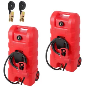 2-Pack Fuel Caddy, 15 Gallon Portable Gas Fuel Tank Container with LE Fluid Transfer Siphon Pump and 10ft. Delivery Hose, Diesel Storage Can On-Wheels for Cars, Lawn Mowers, ATVs, Boats, Red