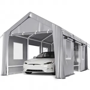 13'x20' Heavy Duty Carport Canopy, Windproof Portable Garage, Outdoor Storage Shed for Car, Boat, and Equipment, Silver Grey