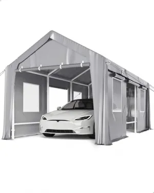 10'x20' Windproof Carport, Anti-High Wind Portable Garage with Reinforced Frames & 180 g PE Canopy, Shelter for Car, Boat, Silver Grey
