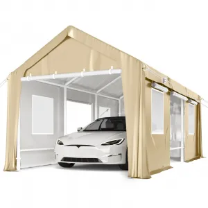 Carports 10x20 Portable 180g PE Canopy Windproof Reinforced Khaki Truck Boat Outdoor Shed