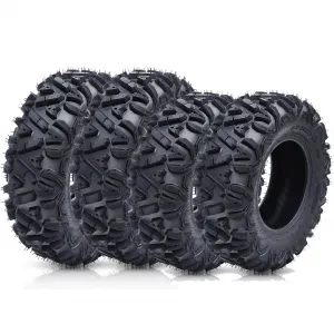 Set of 4 UTV/ATV Tubeless 6Ply Mud & Trail Tires, Front 26x9-12, Rear 26x11-12, Rubber, Off-Road Terrain