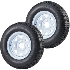 Set of 4 ST205/75D14 Trailer Tires with 14'' Rims, 5 Lug 4.5'', Load Range C, 6PR, White, Durable All-Season