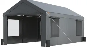 13'x20' Carport with Semi-Auto Ventilated Windows, Roll-Up Door with Zipper, Steel Frame and Waterproof UV-Treated Cover for Cars, Boats, Trucks