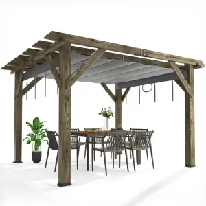 10'x12' Wood Pergola with Retractable Canopy - Outdoor Garden & Deck Structure, Solid Build (Charcoal Grey)