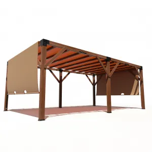 12'x20' Cedar Wood Pergola Aluminum Pergola Solid Structure with Retractable Shade Canopy for Patio, Backyard & Outdoor Deck, Garden Entertaining in Natural Wood