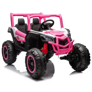2 Seater Ride on Car for Kids, 24V Powered Electric Off-Road UTV Ride Toy, 4WD Electric Vehicle with Remote Control, LED Lights, Bluetooth, 3 Speeds, Horn, 2 Spring Suspension