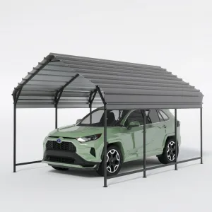 10'x16' Galvanized Steel Carport with 1700LB Snow Load & Reinforced Frame for Trucks Boats All-Weather Shelter Grey
