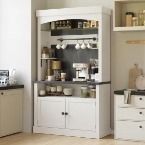 Farmhouse Coffee Bar Cabinet with Storage LED Buffet Cabinet 72" Coffee Hutch Cabinet Large Kitchen Sideboard with Wine Rack/Glass Shelf for Kitchen, Dining Room, Living Room