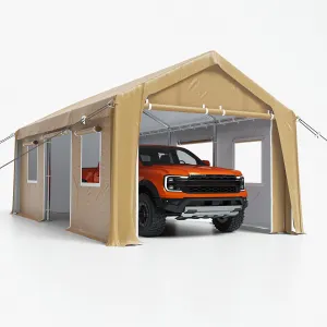 13'x20' Heavy Duty Carport, Canopy with Removable Sidewalls & Doors, Extra-Large Portable Car Tent Garage with Roll-Up Windows, Yellow